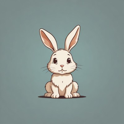A white rabbit sits on a blue background