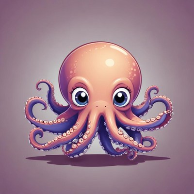 A cute, cartoon octopus stares at the camera