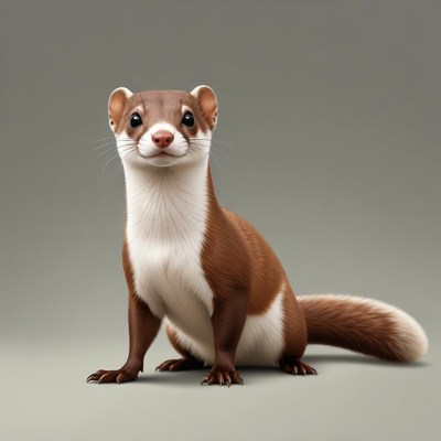 A long-tailed weasel sits on a gray background