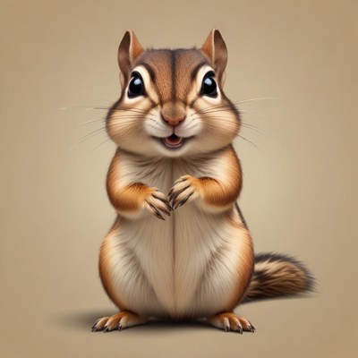 A cute chipmunk stands on its hind legs, looking happy