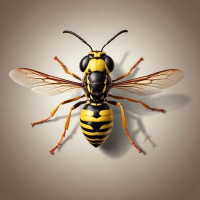 A yellow jacket wasp rests on a light brown surface