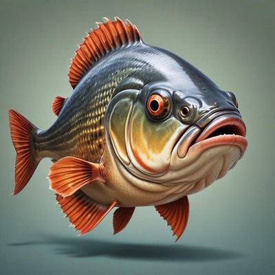 A largemouth bass with red fins swims through the water