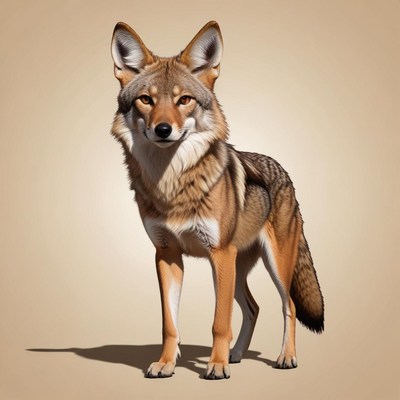 A coyote stands in a studio setting