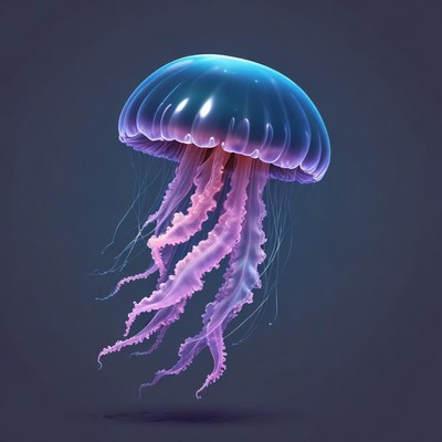 A blue and pink jellyfish floats in the water