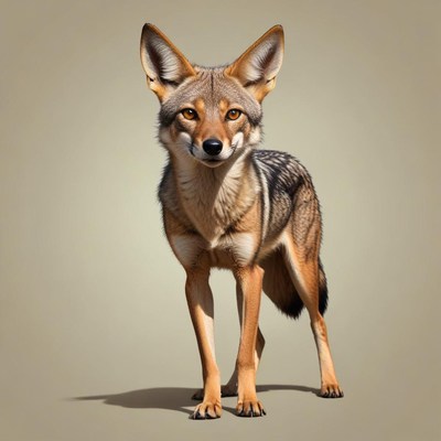 Black-backed jackal stands against light brown