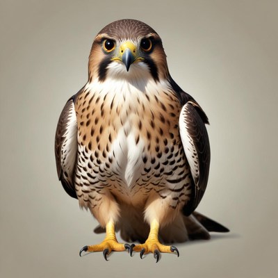 Falcon with sharp talons on plain background