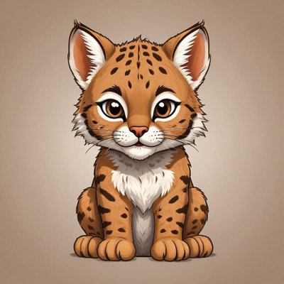 A cute, brown lynx kitten sits on a beige background