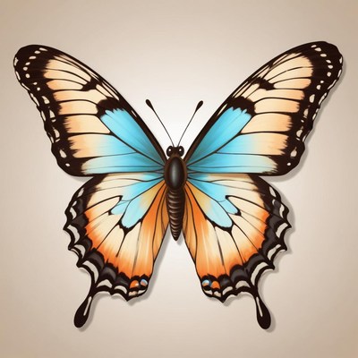 A colorful butterfly with blue and orange wings