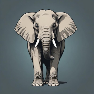 A gray elephant stands tall in front of a gray background