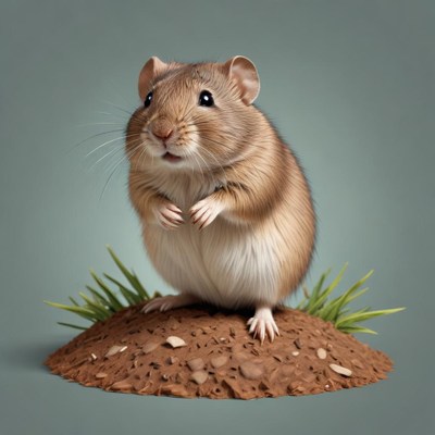 Brown hamster on dirt patch with grass