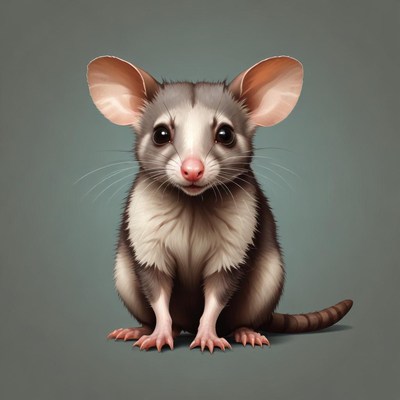 A small, gray mouse sits on a blue background