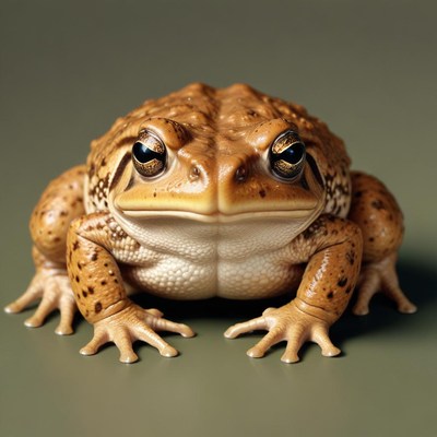 A brown toad sits on a green surface