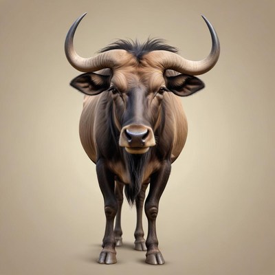 A wildebeest stares directly at the camera