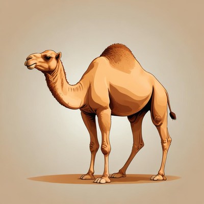 A camel stands on sandy ground
