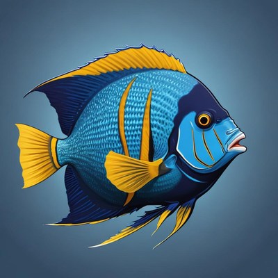 A blue and yellow angelfish swims through the water