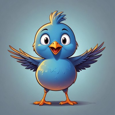 A blue bird stands with its wings outstretched