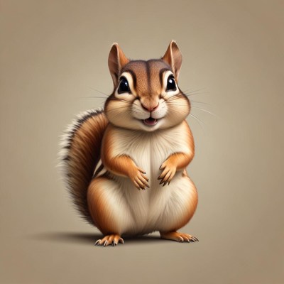 A cute chipmunk stands tall on a neutral background