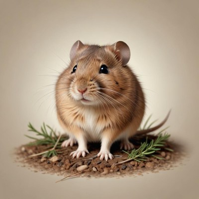 A cute brown mouse sits on the ground