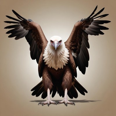 An eagle stands with its wings spread wide