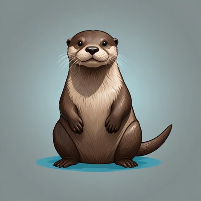 A cute otter sits on a blue circle, looking at the camera