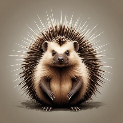 A hedgehog stands with its quills raised