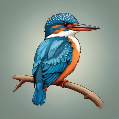 A blue and orange kingfisher perches on a branch