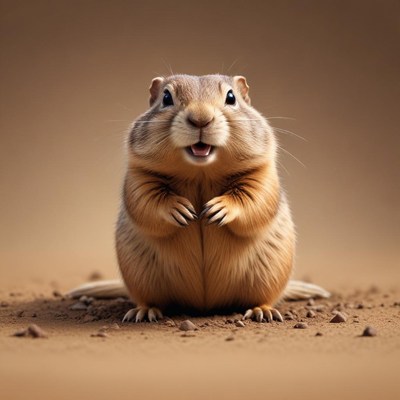 A prairie dog smiles at the camera in a field