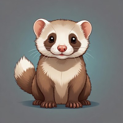 A cute ferret sits on a blue background