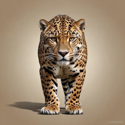 A jaguar walks towards the camera