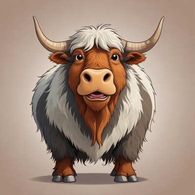 Fluffy yak stands tall, gazing at the camera