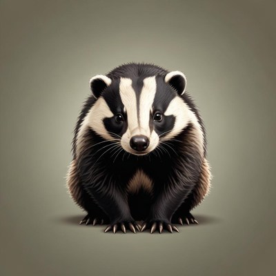 A badger sits on a gray background