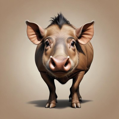 Brown pig with a black mohawk stares at the camera