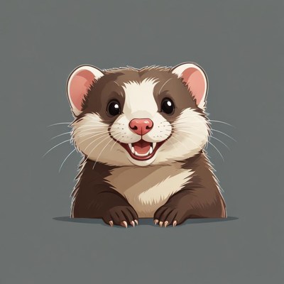 A happy ferret smiles from behind a gray surface