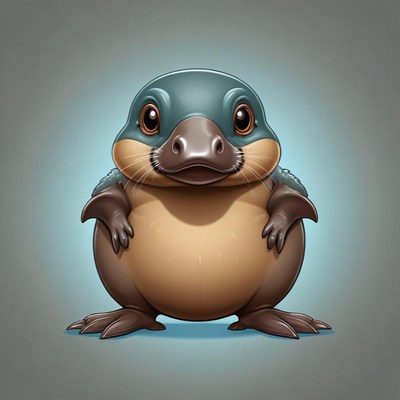 A cartoon platypus stands on a gray background