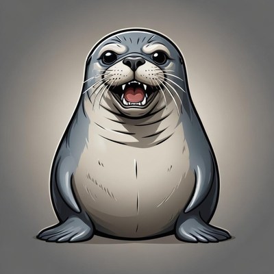 A smiling cartoon seal with big eyes poses