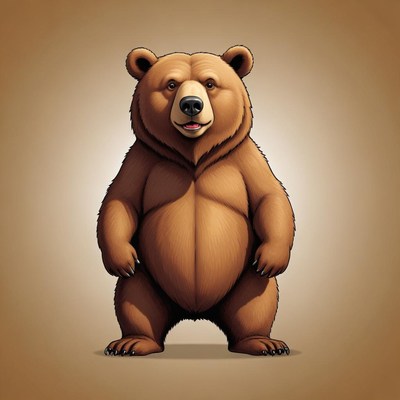 A brown bear stands on a beige background