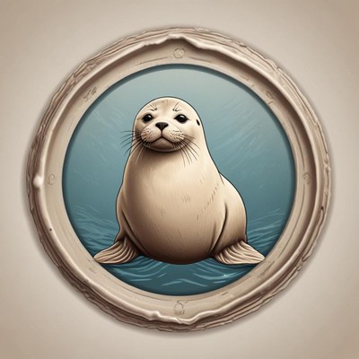 A seal in a round frame looks out at the viewer