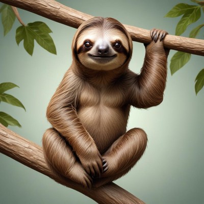 A sloth sits on a branch in the jungle