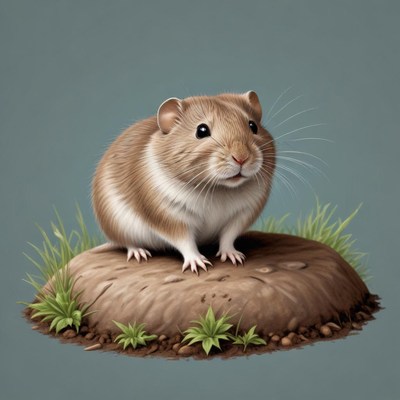 A cute hamster sits on a rock with grass