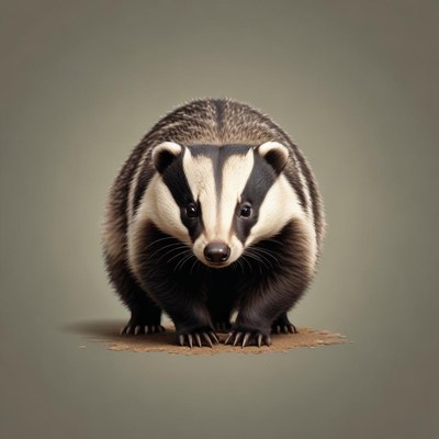 A badger is standing on a small patch of dirt