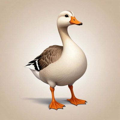 A white goose stands on a light background