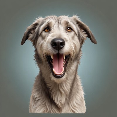 A happy dog smiles with its mouth open