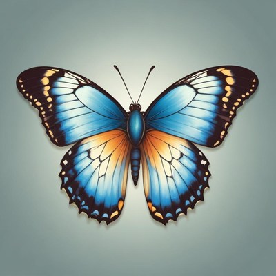 A blue butterfly with orange and black markings