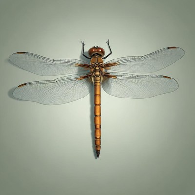 A dragonfly with clear wings rests on green