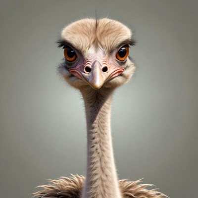 An ostrich stares directly at the camera