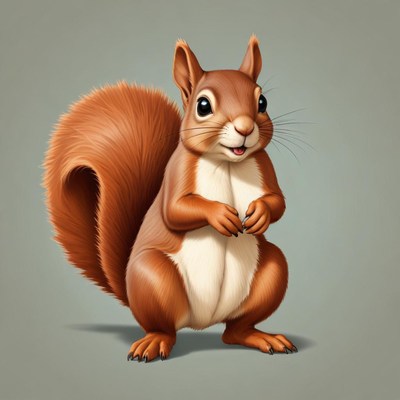 A cute squirrel stands on a gray background