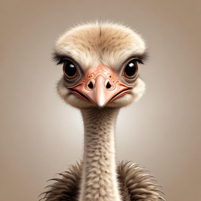 An ostrich stares directly at the camera