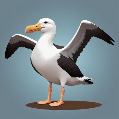 Albatross with spread wings stands on brown