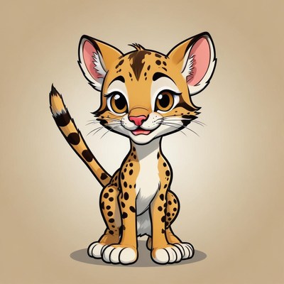 A cute cartoon leopard sits on a brown background