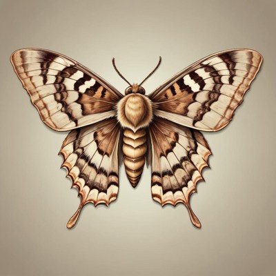 A detailed illustration of a brown butterfly